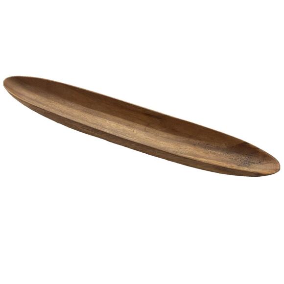 Vtg Long Wood Dish Bowl Table Centerpiece Narrow Style Genuine Monkey Pod Carved - Picture 1 of 8